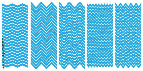 Set of wavy zigzag lines. Wave thin line background. Vector zigzag and wavy blue horizontal underline. Vector illustration
