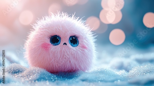 An extremely cute and fluffy thing in pastel colors and teary sad eyes photo