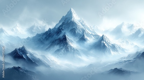 Majestic Winter Mountain Range in Misty Serenity