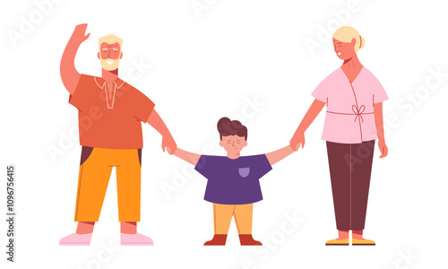 Grandma and Grandpa walking with their grandson