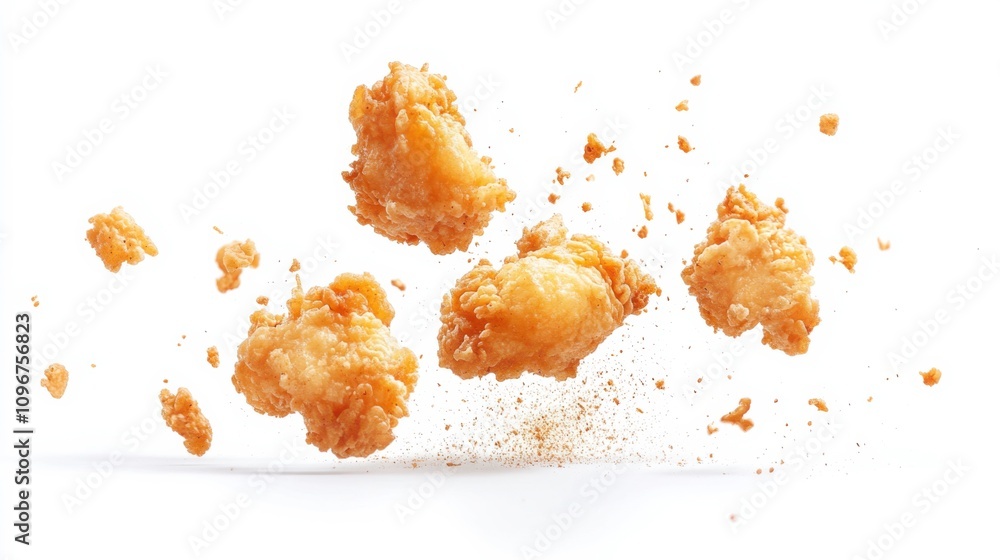 Golden Fried Chicken Wings Splashed in Air Golden Fried Chicken Wings Splashed in Air