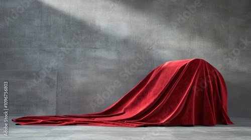 Elegant Red Fabric Covering an Unseen Object on a Simple Background