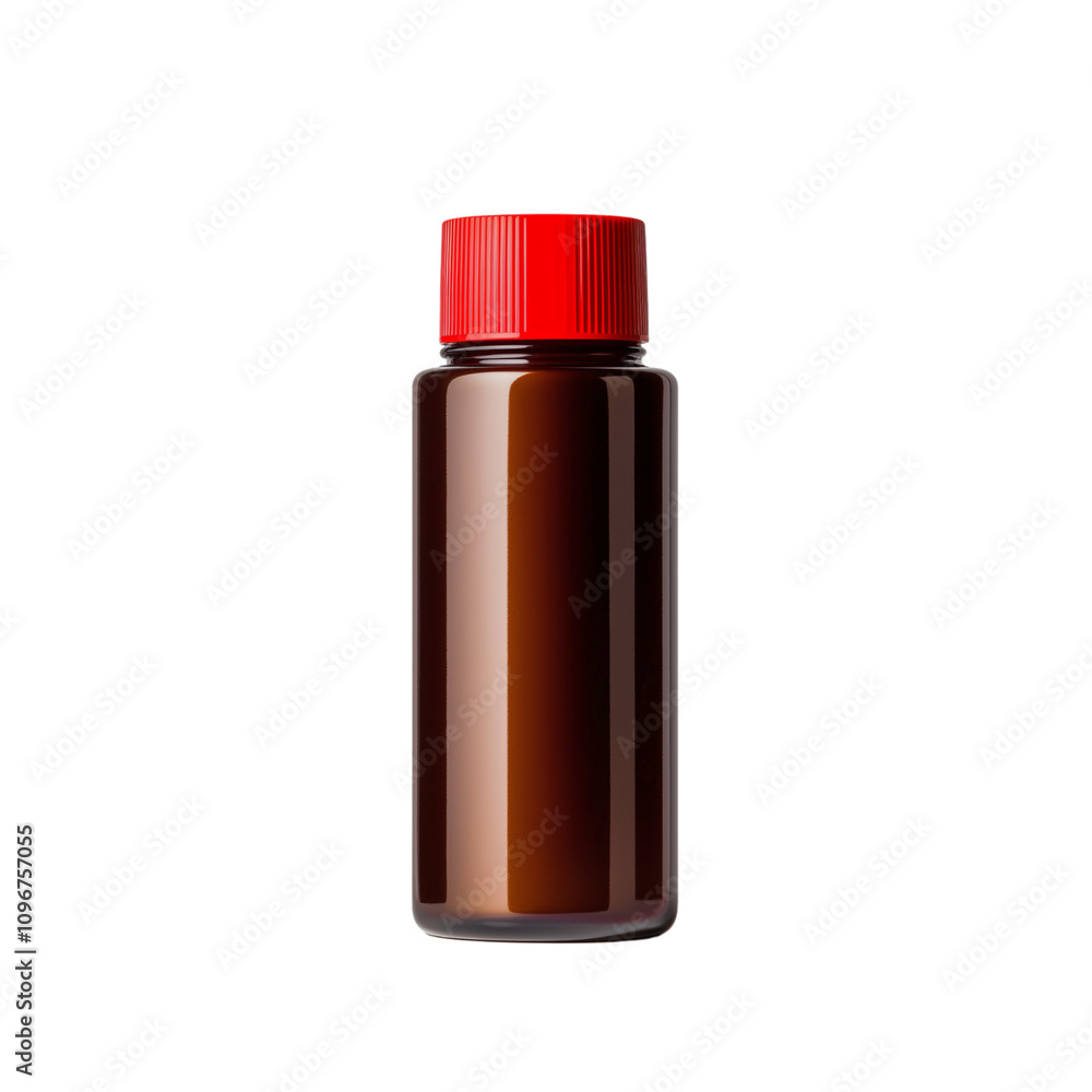 Matte bronze metallic bottle with bold red lid, refined cylindrical design, and transparent background Matte bronze metallic bottle with bold red lid, refined cylindrical design, and transparent background