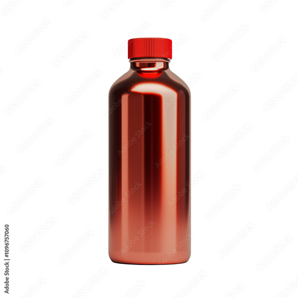 Glossy bronze metallic bottle with bold red lid, sleek cylindrical design, and transparent background Glossy bronze metallic bottle with bold red lid, sleek cylindrical design, and transparent background