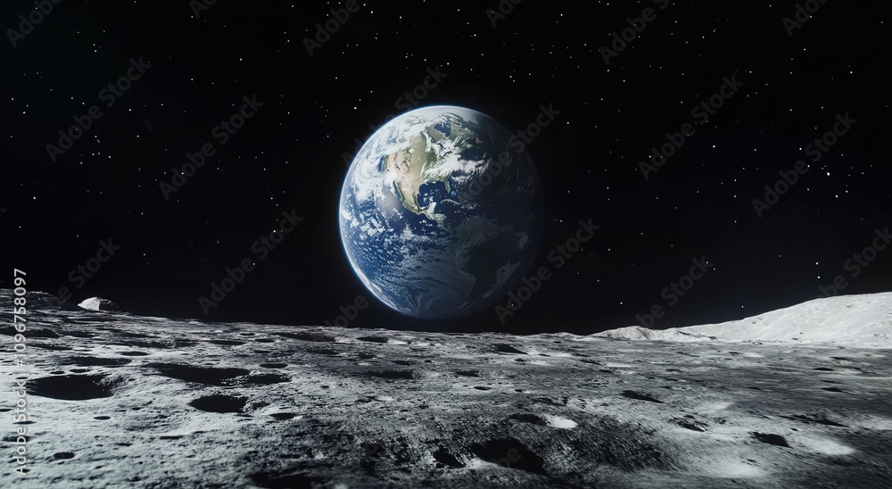 A view of Earth from the Moon. The Earth is seen in space with stars in the background. A view of Earth from the Moon. The Earth is seen in space with stars in the background.