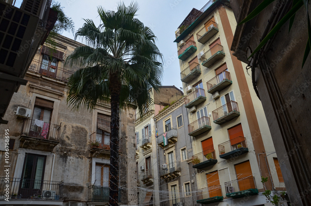 Naklejka premium characteristic Italian buildings in Catania in Sicily