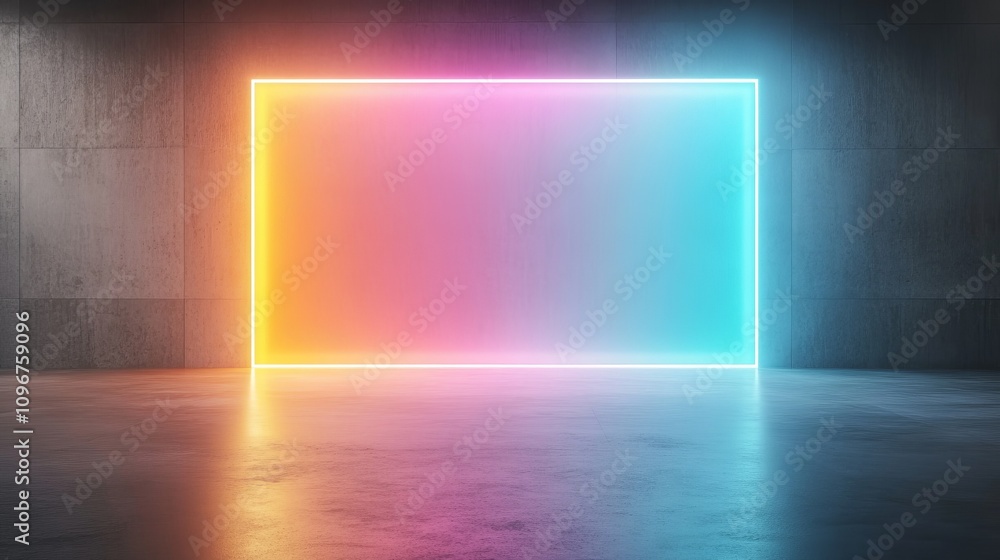 Neon Frame in Modern Interior Space Neon Frame in Modern Interior Space