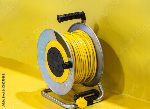 Electric cable cord winding reel yellow manual cable extension
