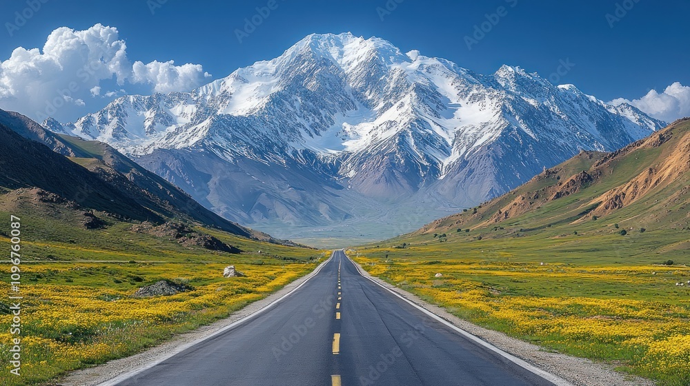 Fototapeta premium Majestic Mountain Road: A Journey Through Breathtaking Scenery