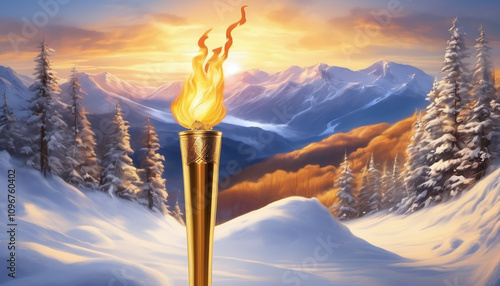 Olympic Torch on a Snowy Mountain