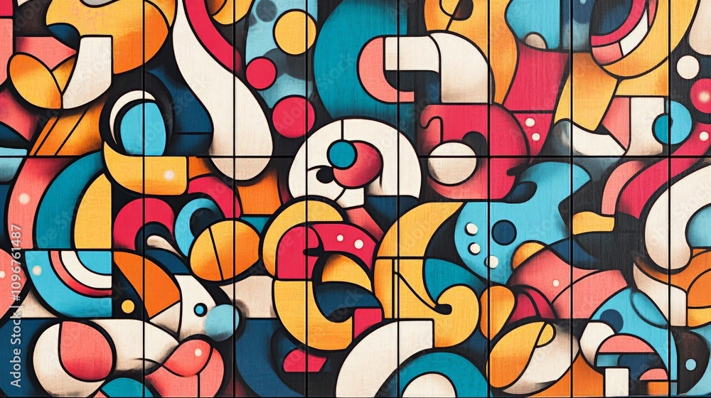 A vibrant and colorful abstract mural showcasing a variety of geometric shapes and patterns that stimulate creativity and inspire artistic expression. A vibrant and colorful abstract mural showcasing a variety of geometric shapes and patterns that stimulate creativity and inspire artistic expression.