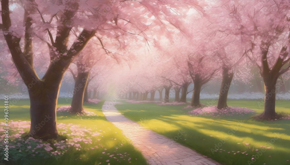 Blossoming Cherry Trees in Morning Light Blossoming Cherry Trees in Morning Light