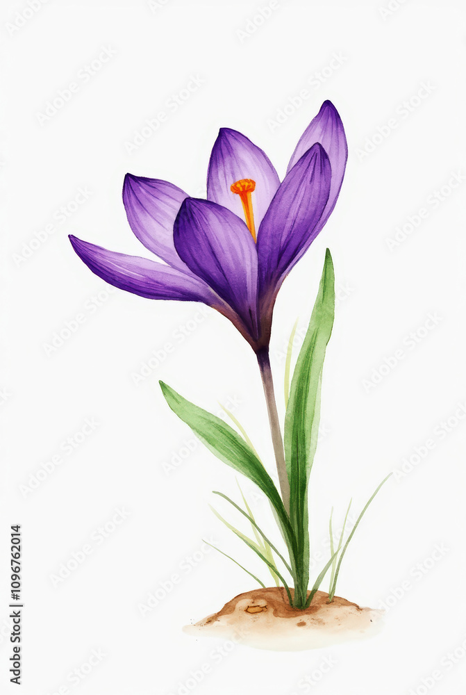 Obraz premium Spring Crocus Watercolor Illustration