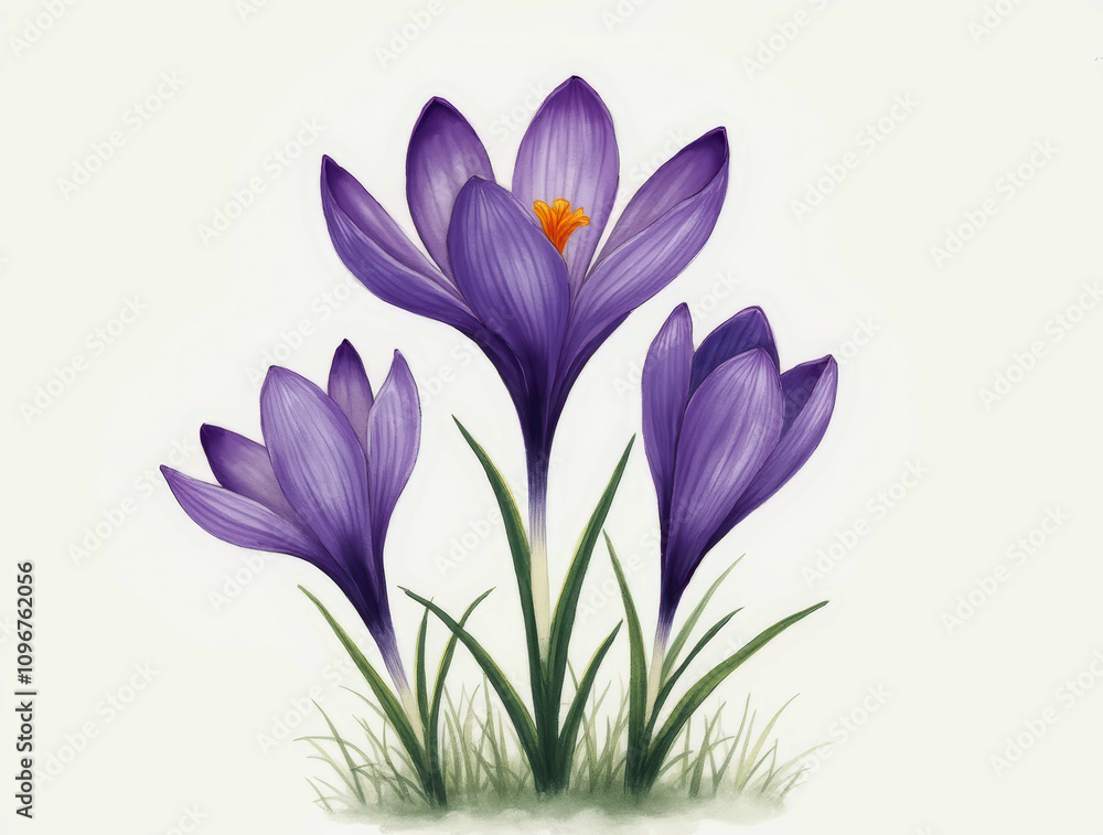 Fototapeta premium Hand-Painted Watercolor Crocus Blossom