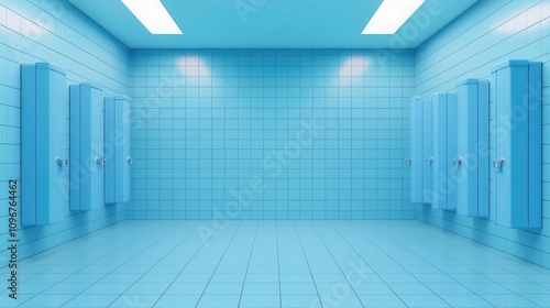 Restroom floor plan, blueprintinspired perspective, 3D illustration photo