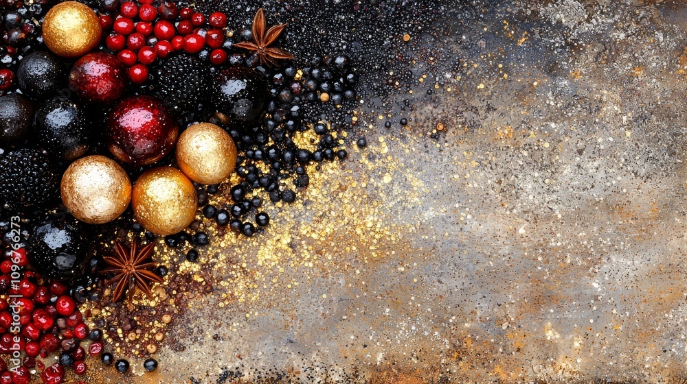 Fototapeta premium A bunch of different colored ornaments on a metal surface