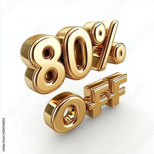 high resolution 3d (with some depth) slightly metallic shiny gold 80% off - 80%, off, sale, discount, promotion, savings, offer, marketing, business, gold, numbers, retail photo