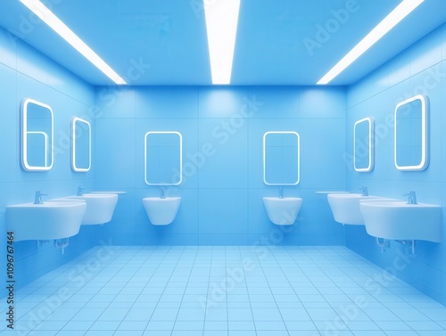 Public restroom ventilation plan, blueprintstyle layout, 3D illustration photo