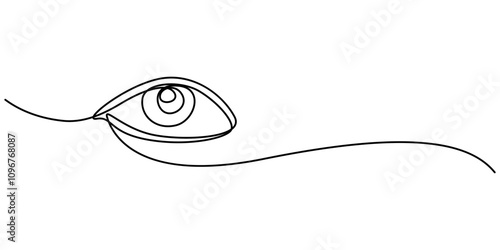 Single eye continuous one line drawing, Vision Single Line Icon. Iris Recognition Identification Continuous Line Editable Stroke Icon, Human Eye Icon, Eye Seeing Drawing, Human Eye Symbol Drawing. 