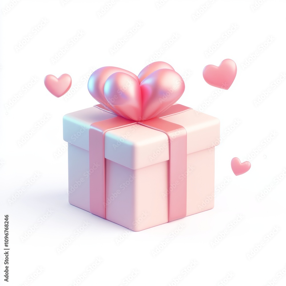 Obraz premium pink gift box with shiny heart shaped bow and floating hearts symbolizes joy