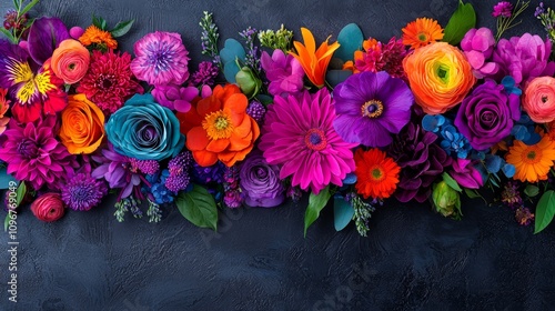 Wallpaper Mural A bunch of colorful flowers on a black surface Torontodigital.ca