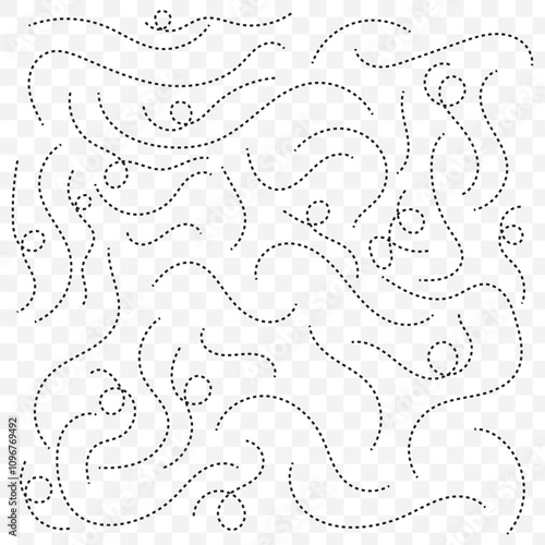 Vector hand drawn dotted lines on transparent background. dotted curved line hand drawn. eps 10.