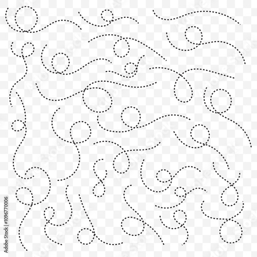 Vector hand drawn dotted lines on transparent background. dotted curved line hand drawn. eps 10.