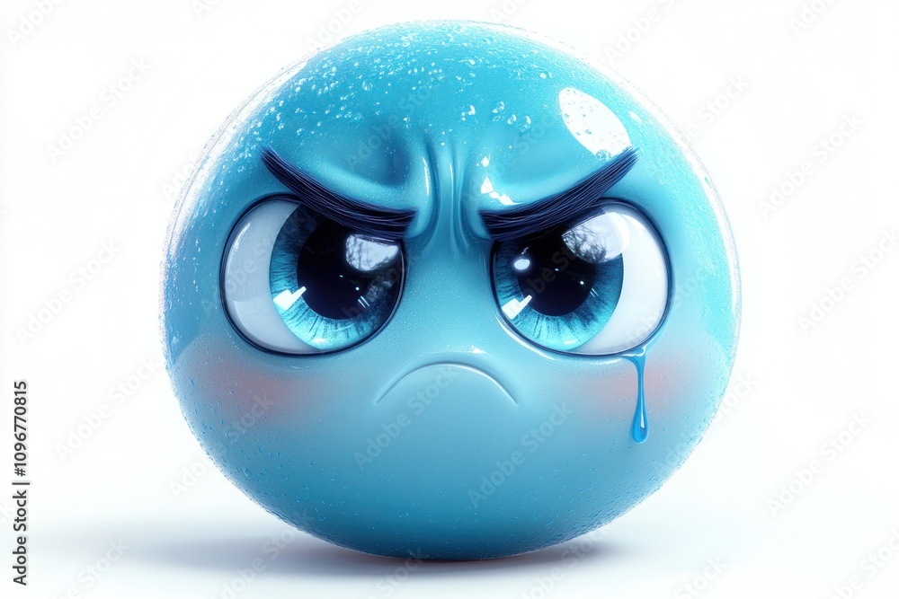 A Sad Blue Sphere Character With Water Droplets A Sad Blue Sphere Character With Water Droplets