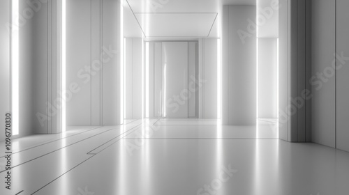 Futuristic White Corridor: Architectural Design Visualization