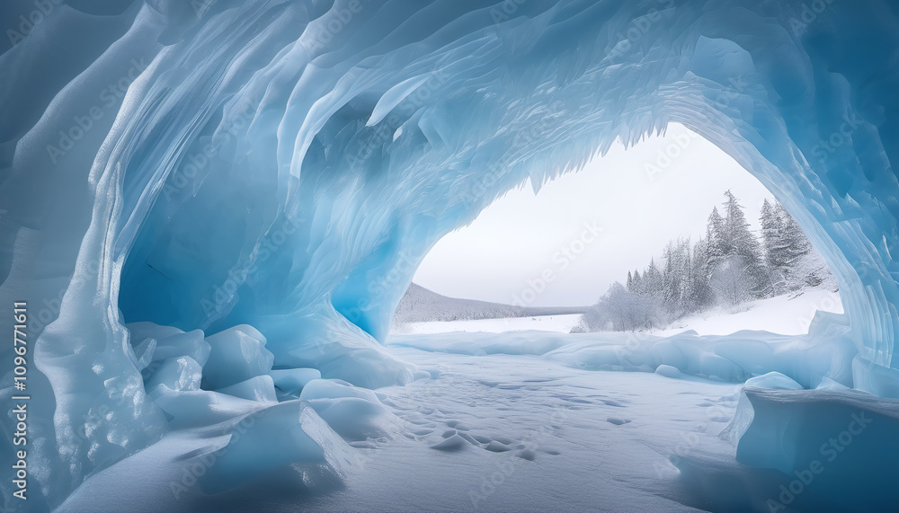 Crystal-Clear Ice Cave with Blue Glow Crystal-Clear Ice Cave with Blue Glow