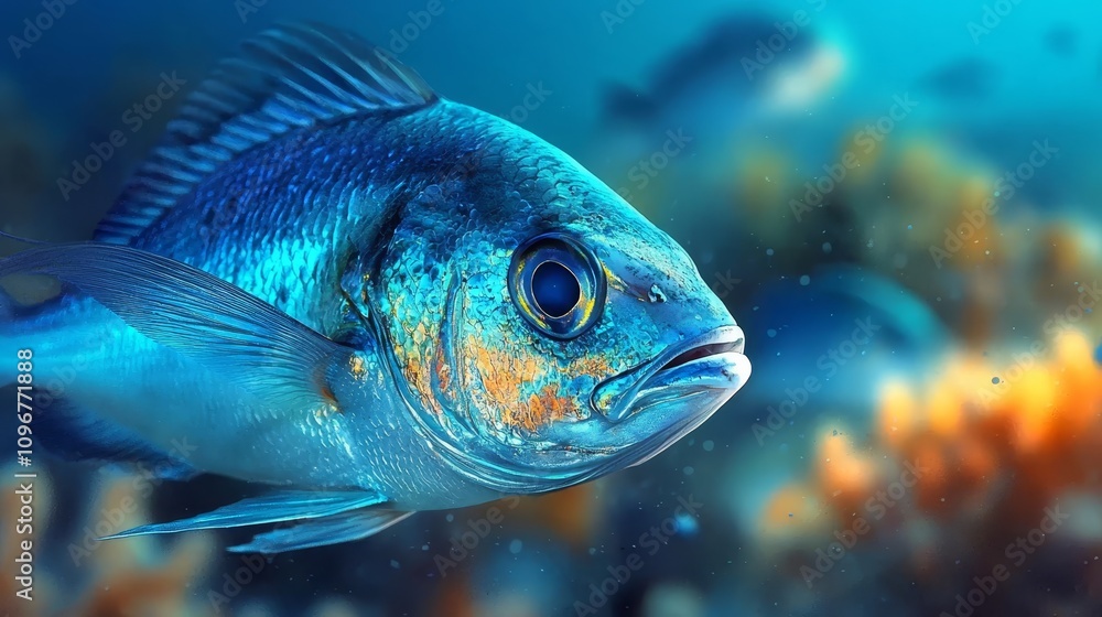 Fototapeta premium A close up of a blue fish swimming in the ocean