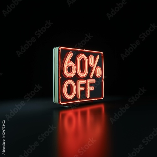 Ivory neon text 60% OFF - 60% off, sale, discount, promotion, neon sign, advertising, marketing, retail, shopping photo