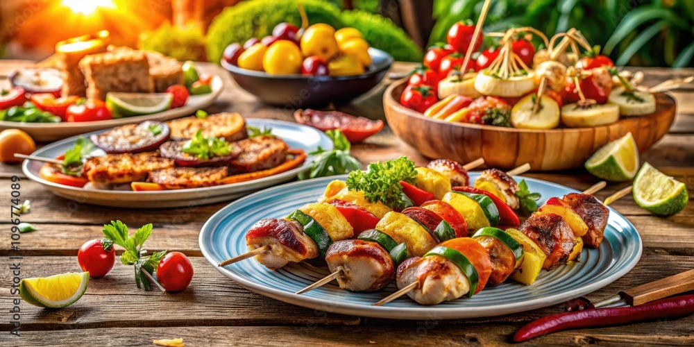 Delicious Seafood Barbecue, Grilled Fish, Summer BBQ, Outdoor Feast Delicious Seafood Barbecue, Grilled Fish, Summer BBQ, Outdoor Feast