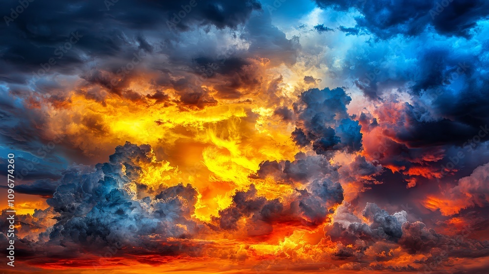 A painting of a sunset with clouds in the sky A painting of a sunset with clouds in the sky