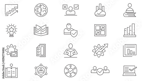 Skills line icon set. Interpersonal skills, confidence, problem-solving, communication, passion, diversity, accountability, creativity, empathy line icon set. Ui thin line icon pack.