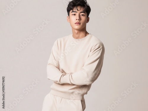 Full body portrait of handsome young Southeast Asian man