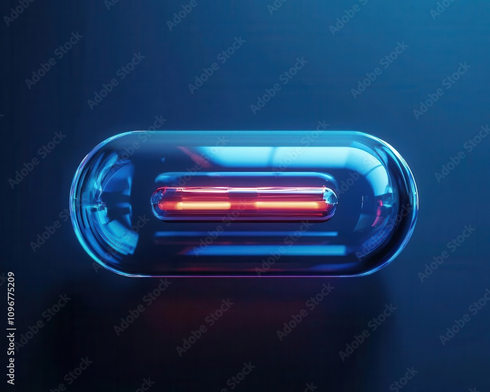 Capsule with embedded nanobots, blueprint visualization, 3D illustration Capsule with embedded nanobots, blueprint visualization, 3D illustration