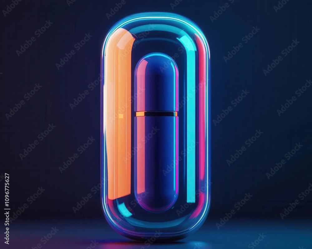Hightech capsule storage, glowing blueprint display, 3D illustration Hightech capsule storage, glowing blueprint display, 3D illustration