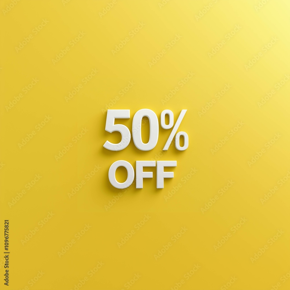 white 50% OFF text on a Yellow background with copy space - discount, sale, promotion, offer, savings, clearance, markdown, shopping, retail, buy white 50% OFF text on a Yellow background with copy space - discount, sale, promotion, offer, savings, clearance, markdown, shopping, retail, buy