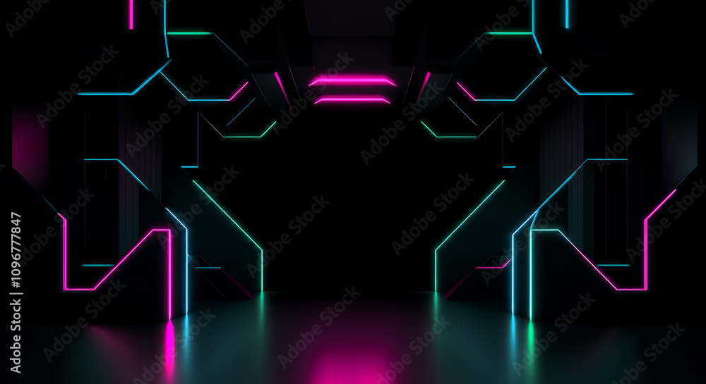 Abstract Neon Shapes on a Black Background Abstract Neon Shapes on a Black Background