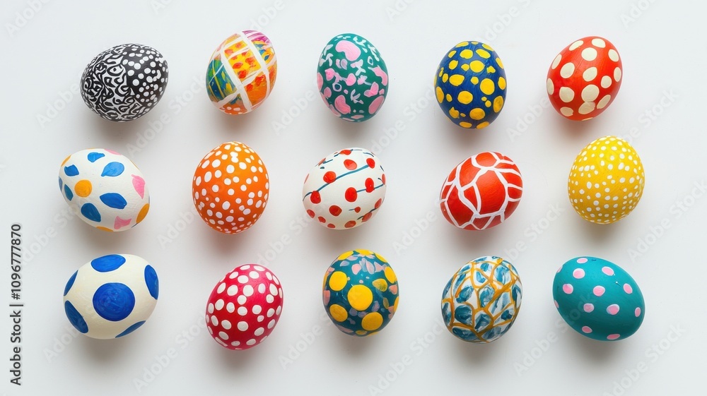 Hand-Painted Easter Eggs on White Background Hand-Painted Easter Eggs on White Background