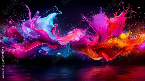 A colorful splash of paint on a black background