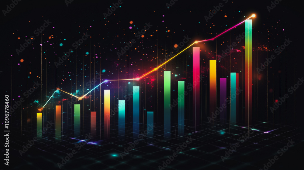 Abstract black background with Colorful charts and graphs with statistics to innovative analyze business potential and forecast future development of companies growth. Abstract black background with Colorful charts and graphs with statistics to innovative analyze business potential and forecast future development of companies growth.