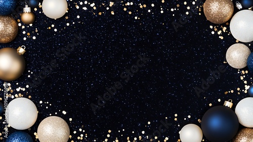 Festive Christmas Background with Shiny Ornaments and Sparkling Lights