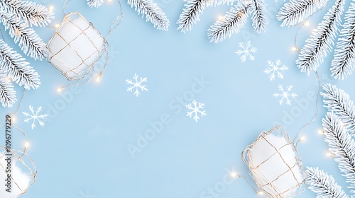 Winter Wonderland with Snowy Pine Branches and a Clear Blue Sky