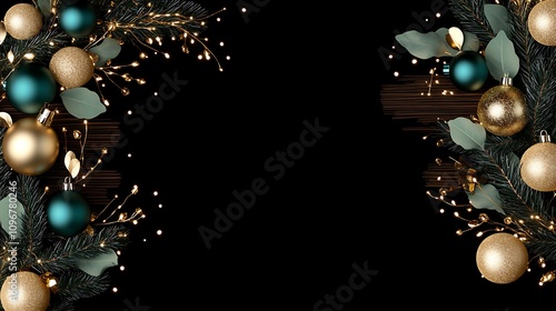 Festive Christmas Background with Shiny Ornaments and Sparkling Lights