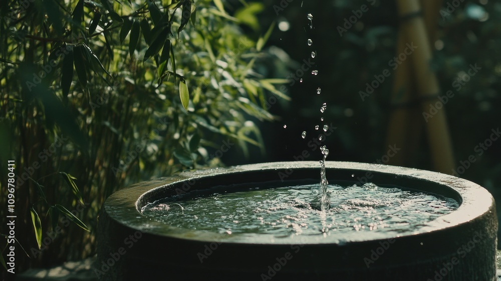 Fototapeta premium Water Droplet Splash in a Stone Basin