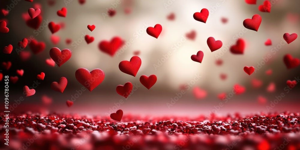 Floating Red Hearts on Glittering Background Floating Red Hearts on Glittering Background