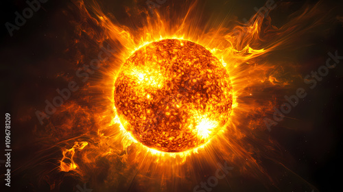 Sun flare shining brightly against a black background, sun, flare, bright, light, black, background, cosmic, space, star, solar. Radiant Solar Flare. Illustration