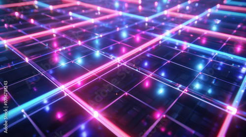 Neon geometric grid